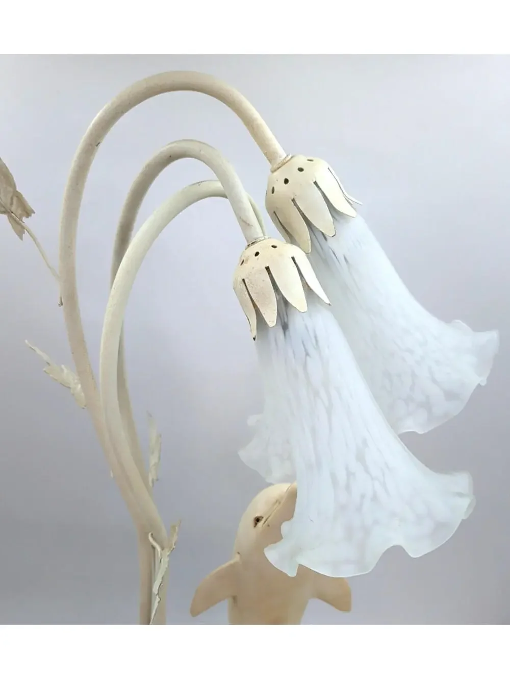 VTG Ceramic Sculpted 3D Dolphins Table Lamp 3 Lights Glass Tulip Shades 30